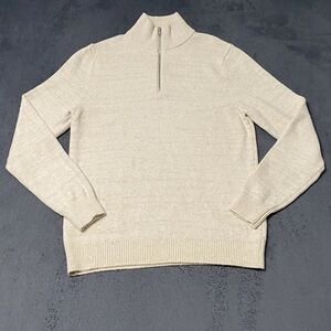 Goodfellow Pullover Sweater Mens M Ivory 1/4 Zip Long Sleeve Mock Neck Preppy
